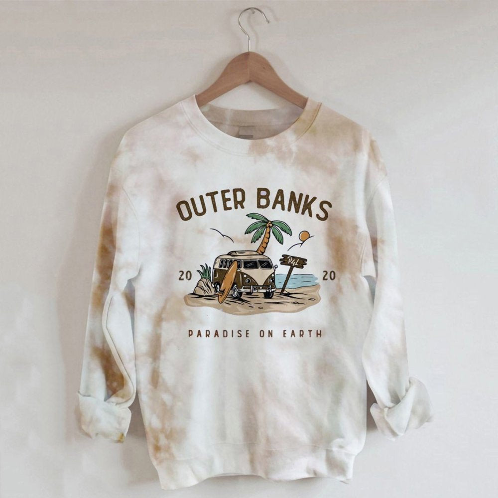 TIMIFIS Womens Pogue Life Outer Banks Bleached Casual Long Sleeve Tie Dye Surfing Lover Pullover Palm Tree Bus Graphic Tee Tops