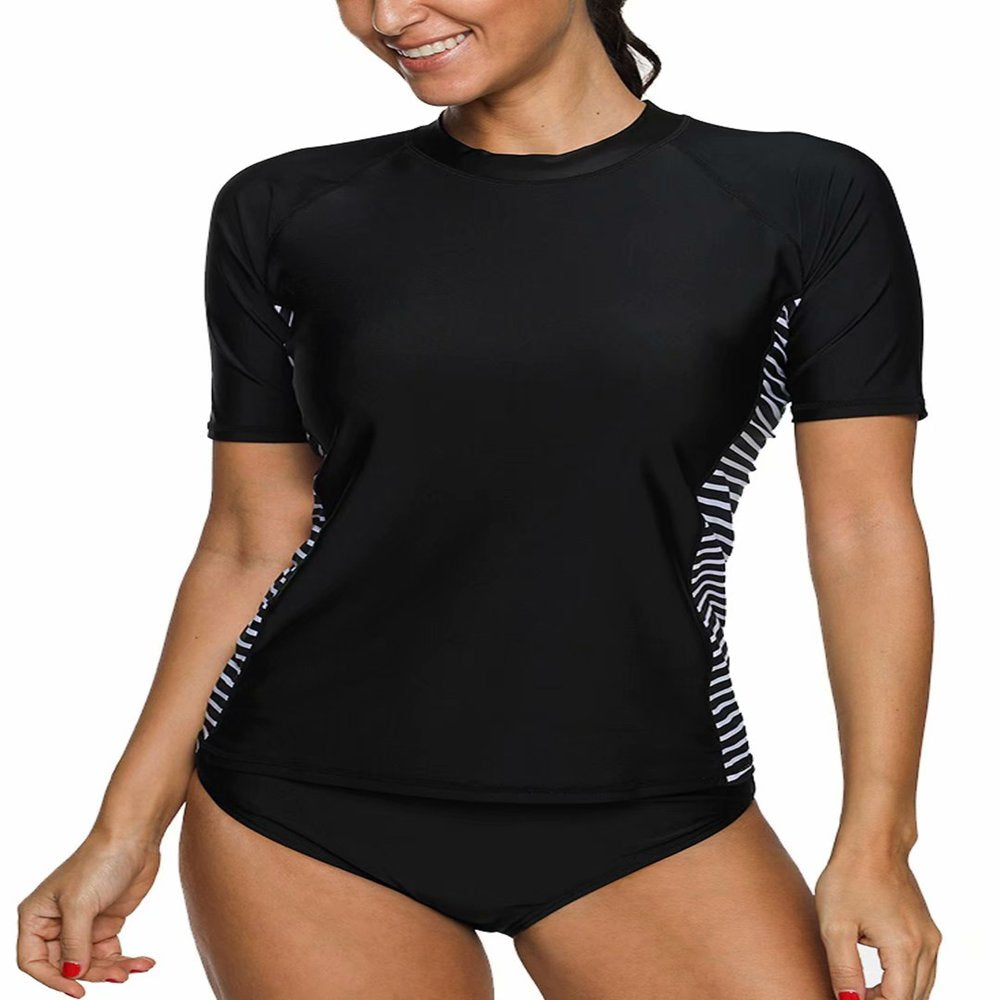 Charmo Women'S Swim Shirt Rashguard Short Sleeve Rash Guard Swimwear Top, Blue