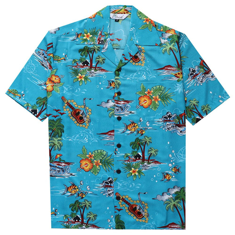 Alvish Hawaiian Shirts for Men 56 Scenic Beach Aloha Party Casual Turquoise S