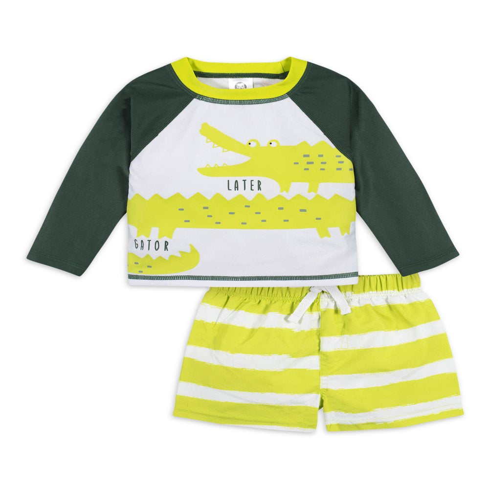Gerber Baby & Toddler Boy Rashguard & Swim Trunks Set with UPF 50+, 2-Piece (0/3M - 5T)