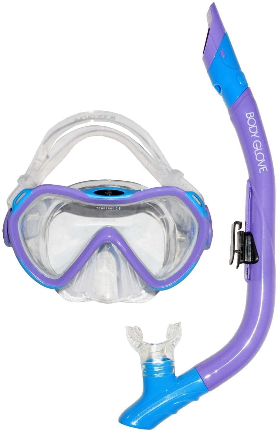 Body Glove Grape Adult Mask and Snorkel Combo for Snorkeling, Diving, and Swimming-Adult-Tempered Glass-Silicone-Flex Tube-Snorkel Dry Top-Splash Guard-