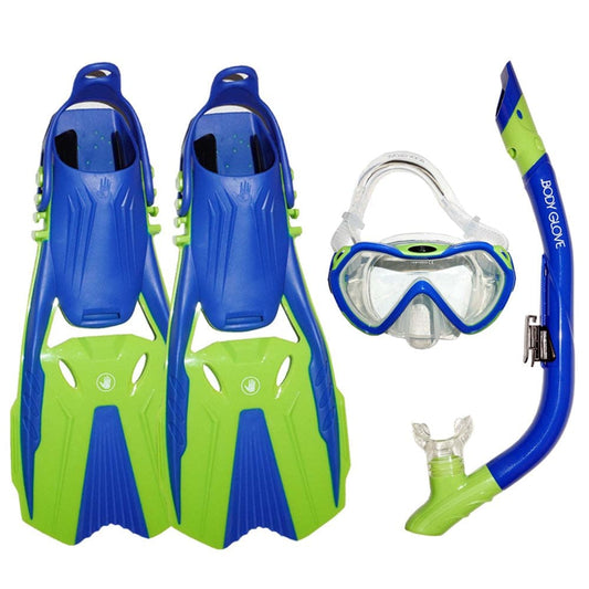 Body Glove Grape Mask Fins and Snorkel Set for Snorkeling, Diving, and Swimming-Tempered Glass-Silicone-Flex Tube-Snorkel Dry Top-Splash Guard-Travel Bag