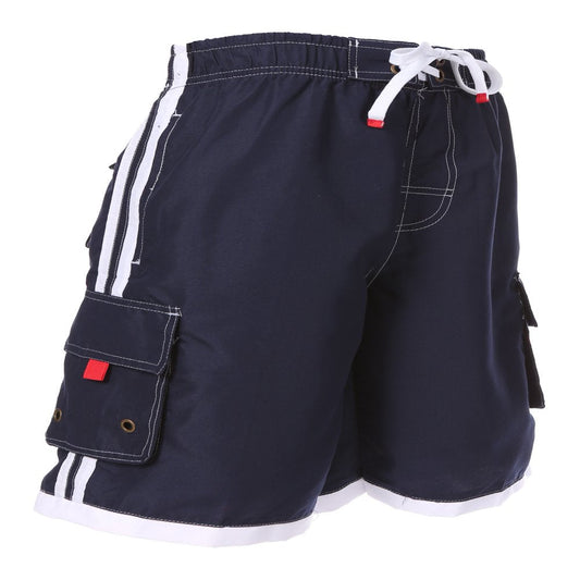 Sakkas Mens Contrast Stripes Skate Surf Board Short / Swim Trunks - Navy - 5XL