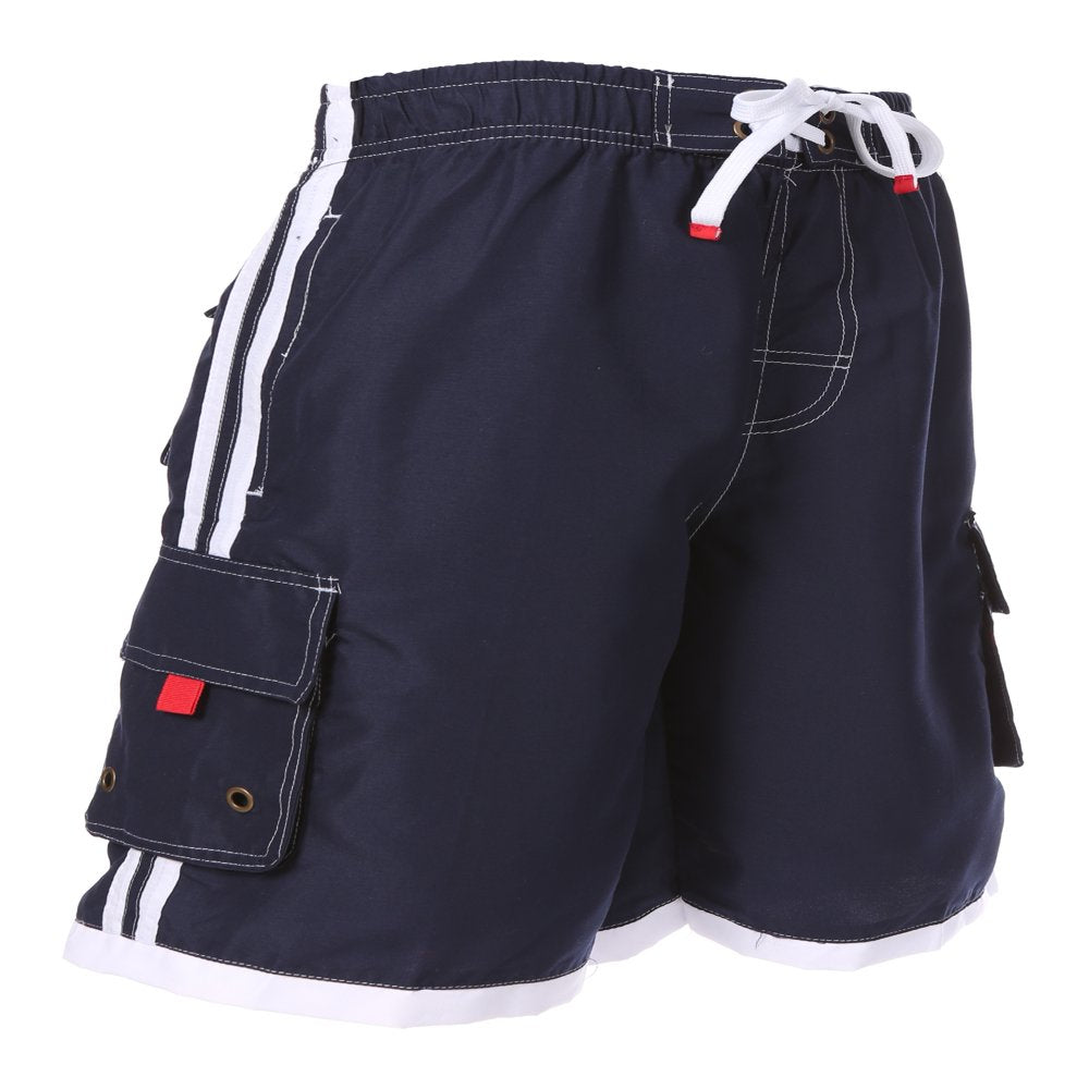 Sakkas Mens Contrast Stripes Skate Surf Board Short / Swim Trunks - Black/Red - 5XL