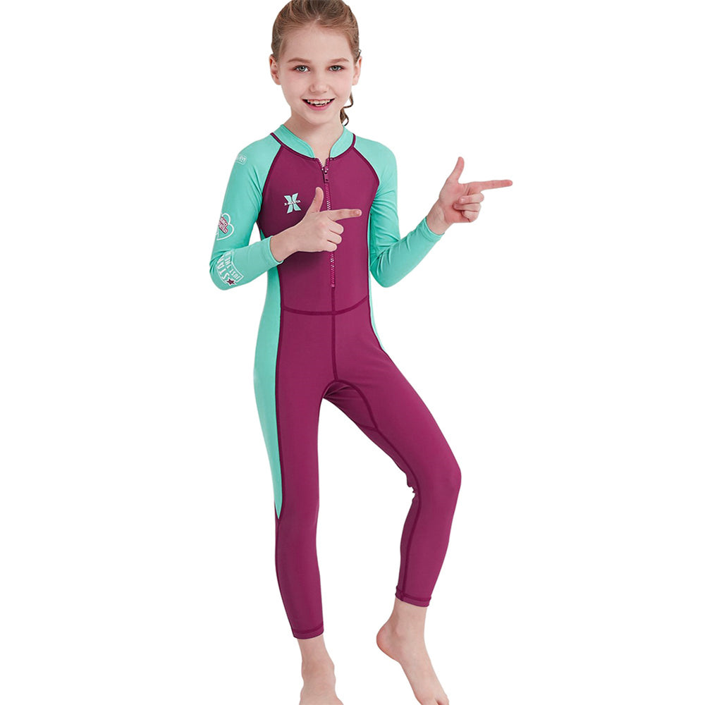 FYMNSI Kids Wetsuit Girls Full Body Swimsuit One Piece Long Sleeve Bathing Suit Zipper Sun Protection Warm Swimwear for Swimming Diving Surf Water Sports