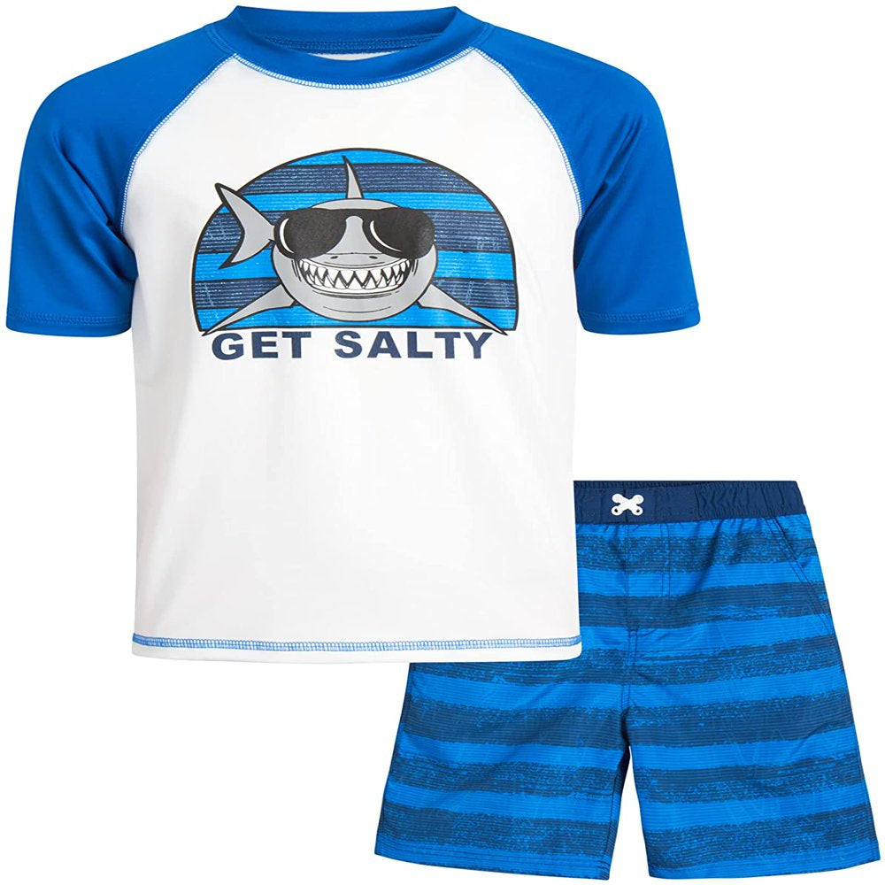 Ixtreme Boys' Rashguard Set - UPF 50+ 2-Piece Snug Fit Swim Shirt and Trunks Swimsuit Set (Little Kid/Big Kid)