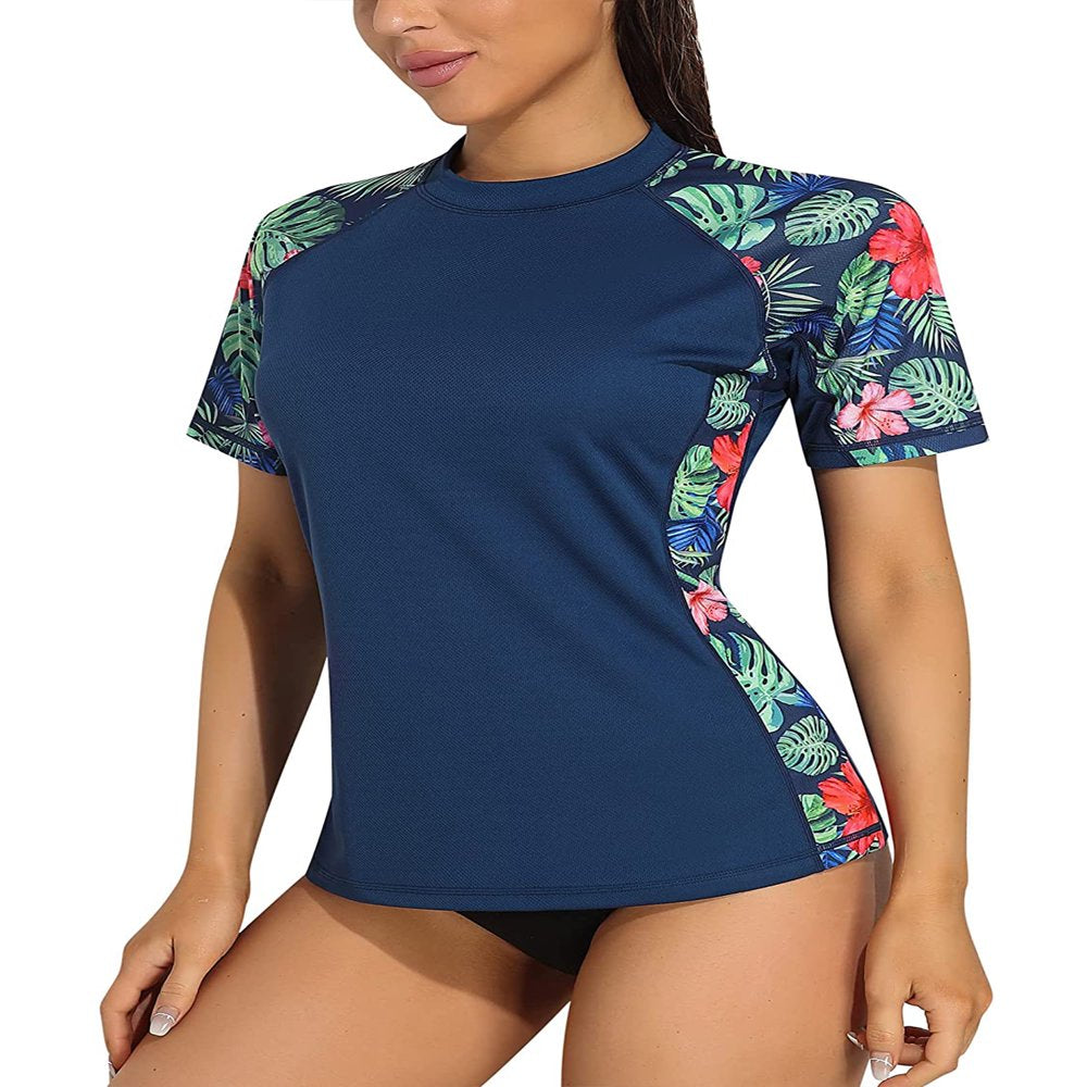 Women'S Printed Short Sleeve Rash Guard Swimwear UPF 50+ Surfing Top Qucik Dry Sport Swim Shirt
