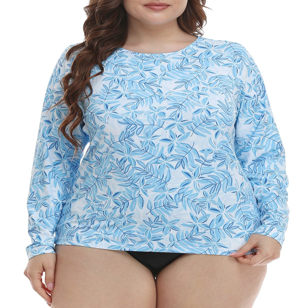 HDE Women'S plus Size Rash Guard UPF 50 Long Sleeve Swim Top Salty 1X