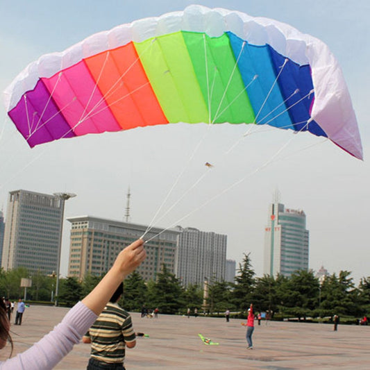 New Arrival 1.4M Rainbow Dual Line Kitesurfing Stunt Parachute Soft Parafoil Surfing Kite Sport Kite Outdoor Activity Beach Flying Kite Rainbow 140*60Cm