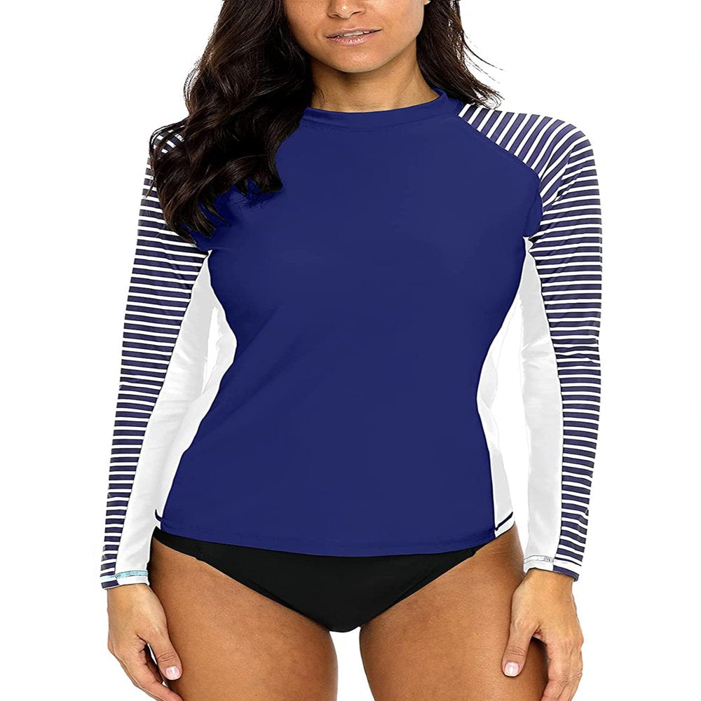 Charmo Women'S Long Sleeve Rashguard UPF 50 Sun Protection Swimsuit Top Striped Swim Shirts