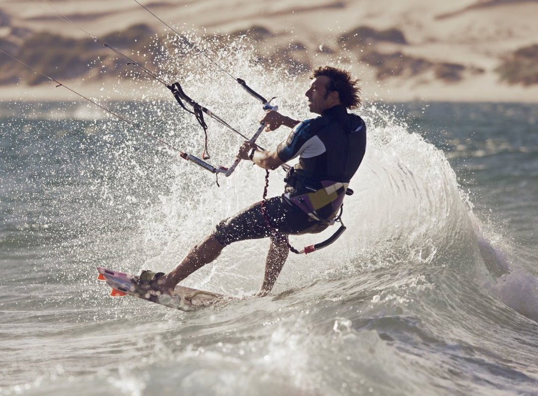 A Man Kitesurfing; Tarifa, Cadiz, Andalusia, Spain Poster Print (36 X 26)