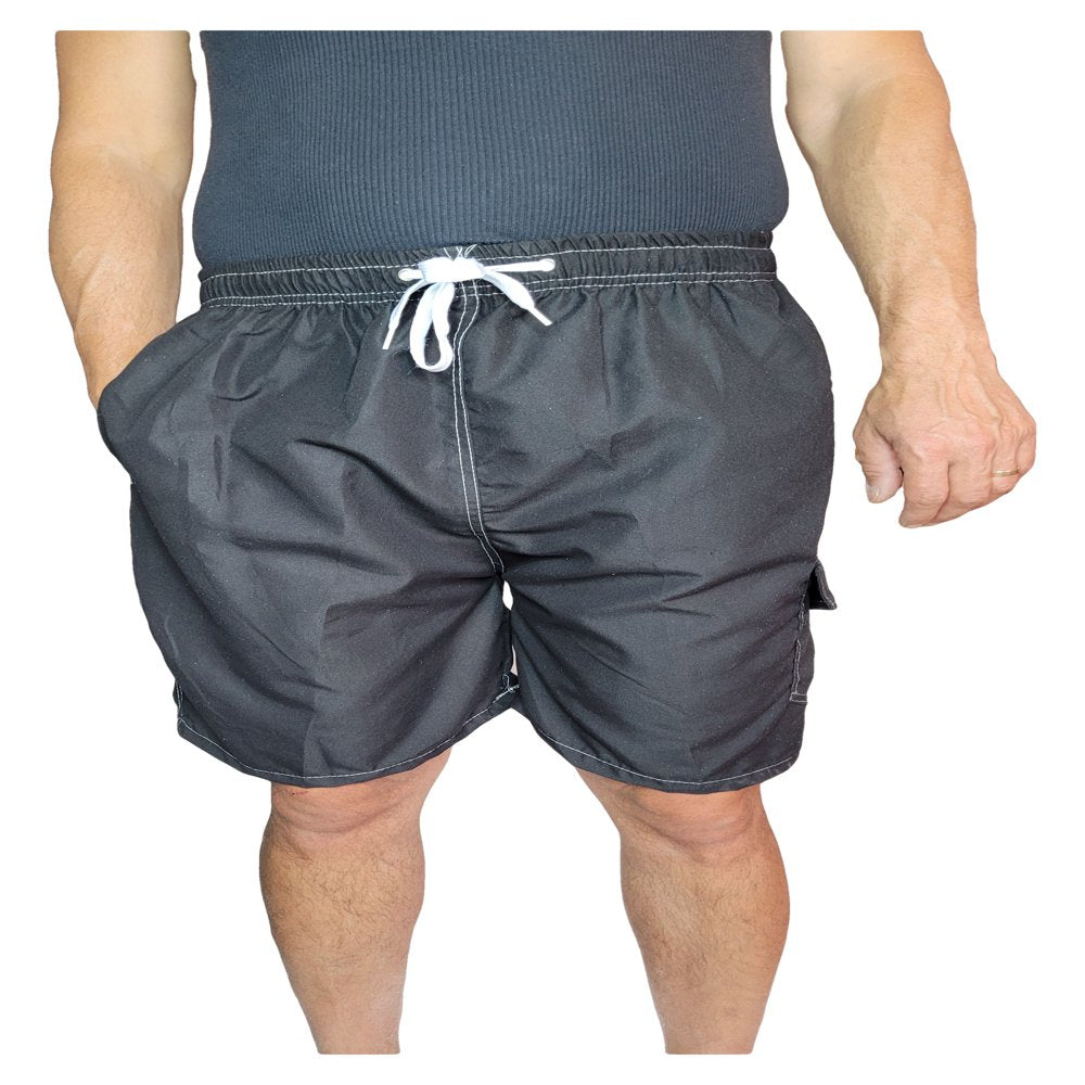 Men'S 3 Pockets Cargo Swim Shorts Swimming Trunks Swimwear Suit, Beach Surf Boad Summer Wear, All Solid Colors