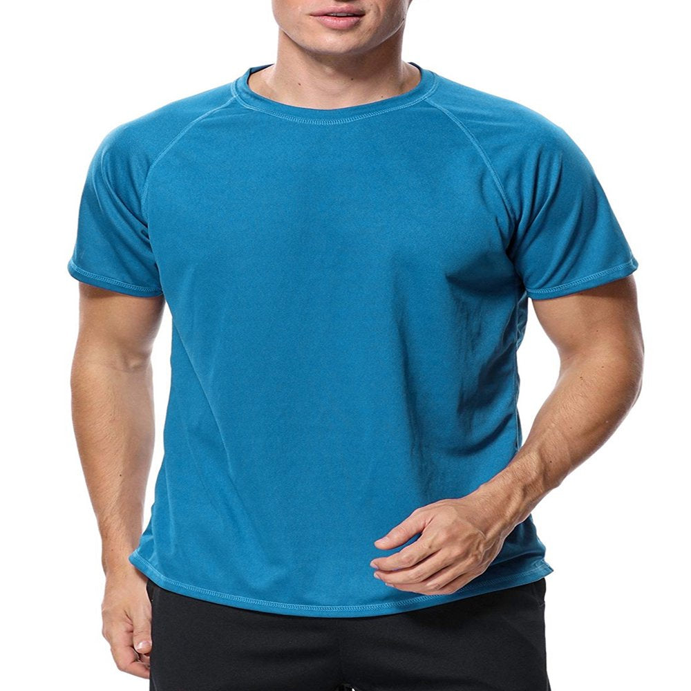 Attraco Men Short Sleeve Rash Guard Swimwear UPF 50+ Running Swimming Shirt Solid Color