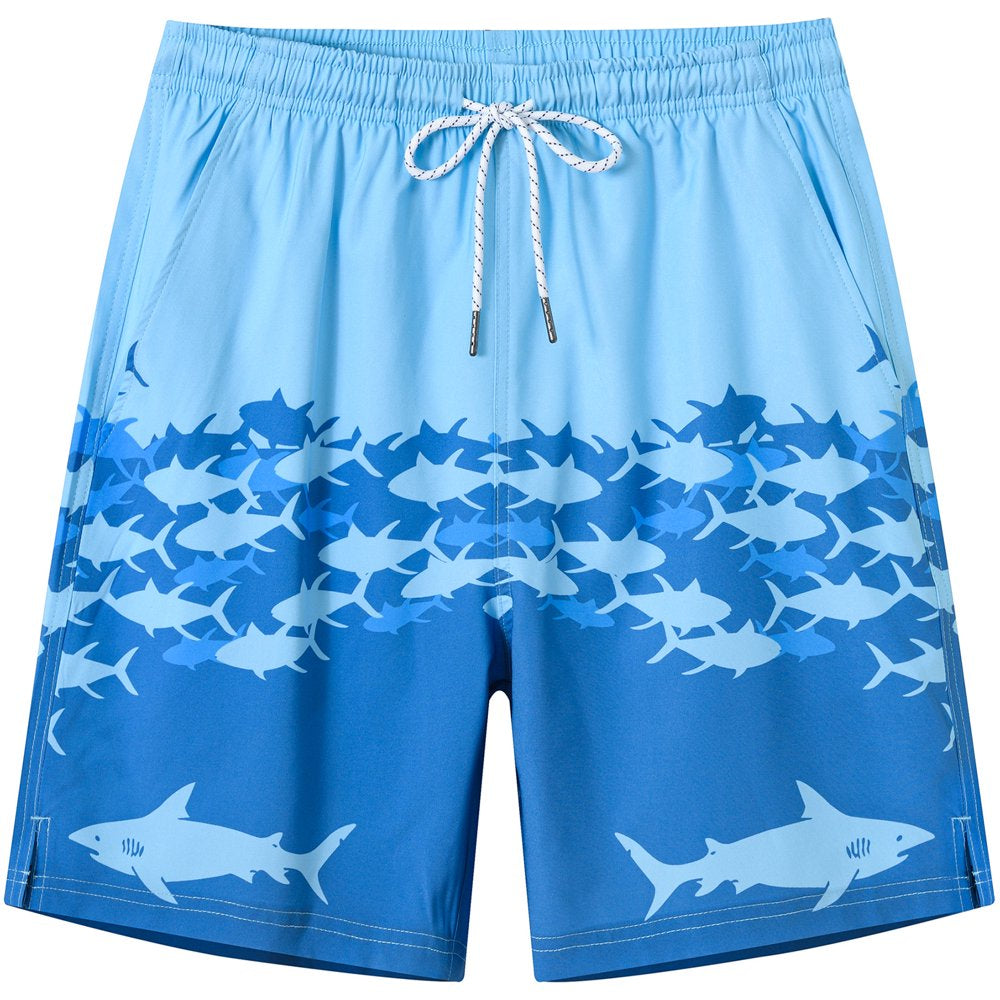 QPNGRP Mens Printed Swim Trunks Quick Dry Beach Shorts with Mesh Lining