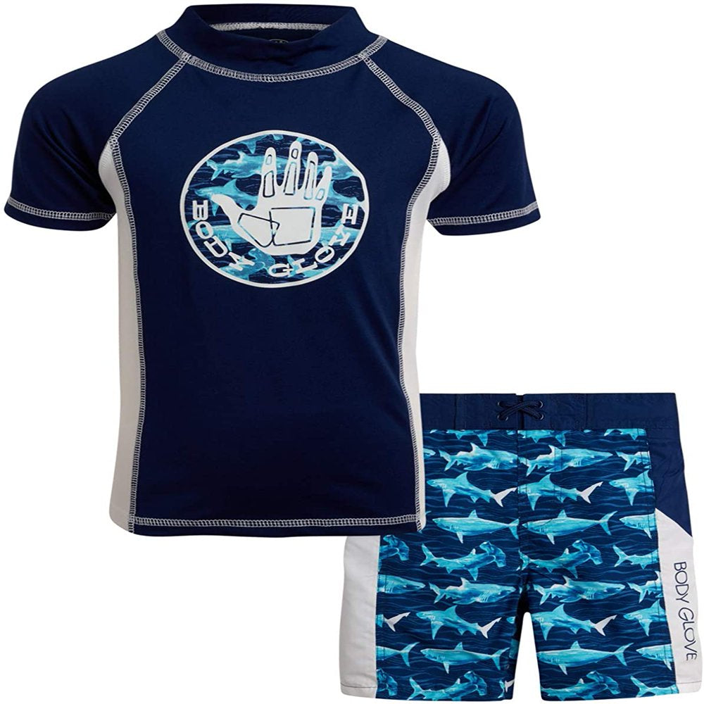 Body Glove Boys' 2-Piece UPF 50+ Rash Guard and Swimsuit Trunks Set, Sizes 2T-12