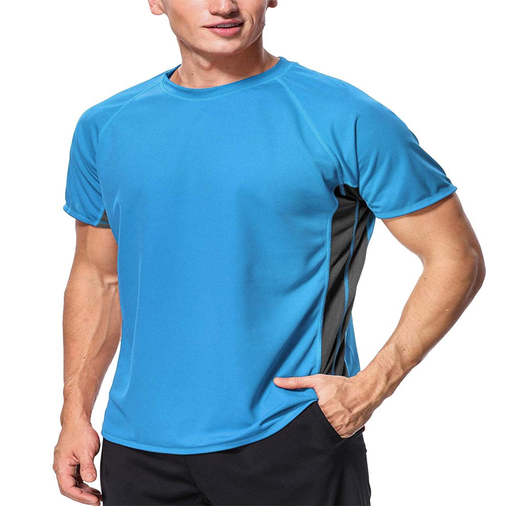 Attraco Men Short Sleeve Rash Guard Swimwear UPF 50+ Running Swimming Shirt Color Block