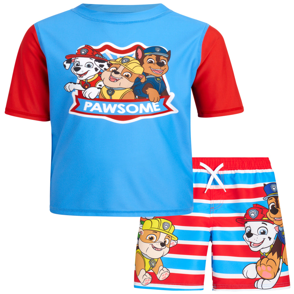 Nickelodeon Boys’ Paw Patrol Rash Guard Set – Chase, Marshall Swim Shirt and Trunks (2T-7)