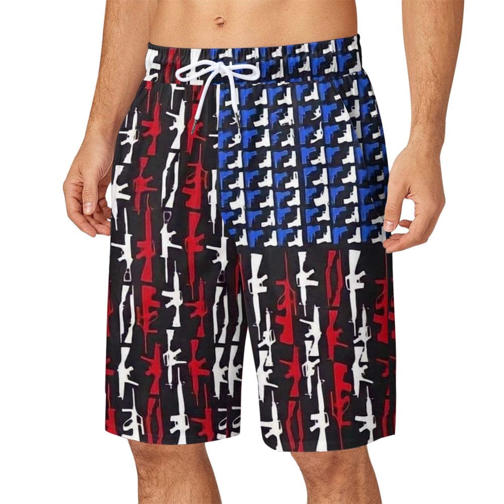 Men American Flag Swim Trunks Drawstring Board Shorts Lightweight Athletic Running Surf Shorts
