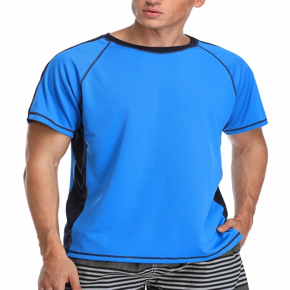 Men'S Rash Guard Swimwear Short Sleeve Swimsuit Tops Sport Shirt UPF 50+
