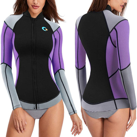 Nebility Wetsuit Top 1.5Mm High-Necked Women Wetsuit Long Sleeve Jacket Neoprene Wetsuits with Front Zipper for Swimming Diving Surfing Boating Kayaking Snorkeling