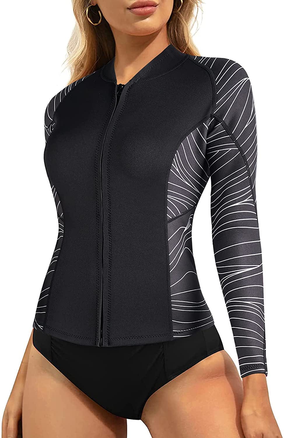 Nebility Wetsuit Top Women Wetsuit Long Sleeve Jacket, Neoprene 1.5Mm High-Necked Wetsuits with Front Zipper for Swimming Diving Surfing Boating Kayaking Snorkeling