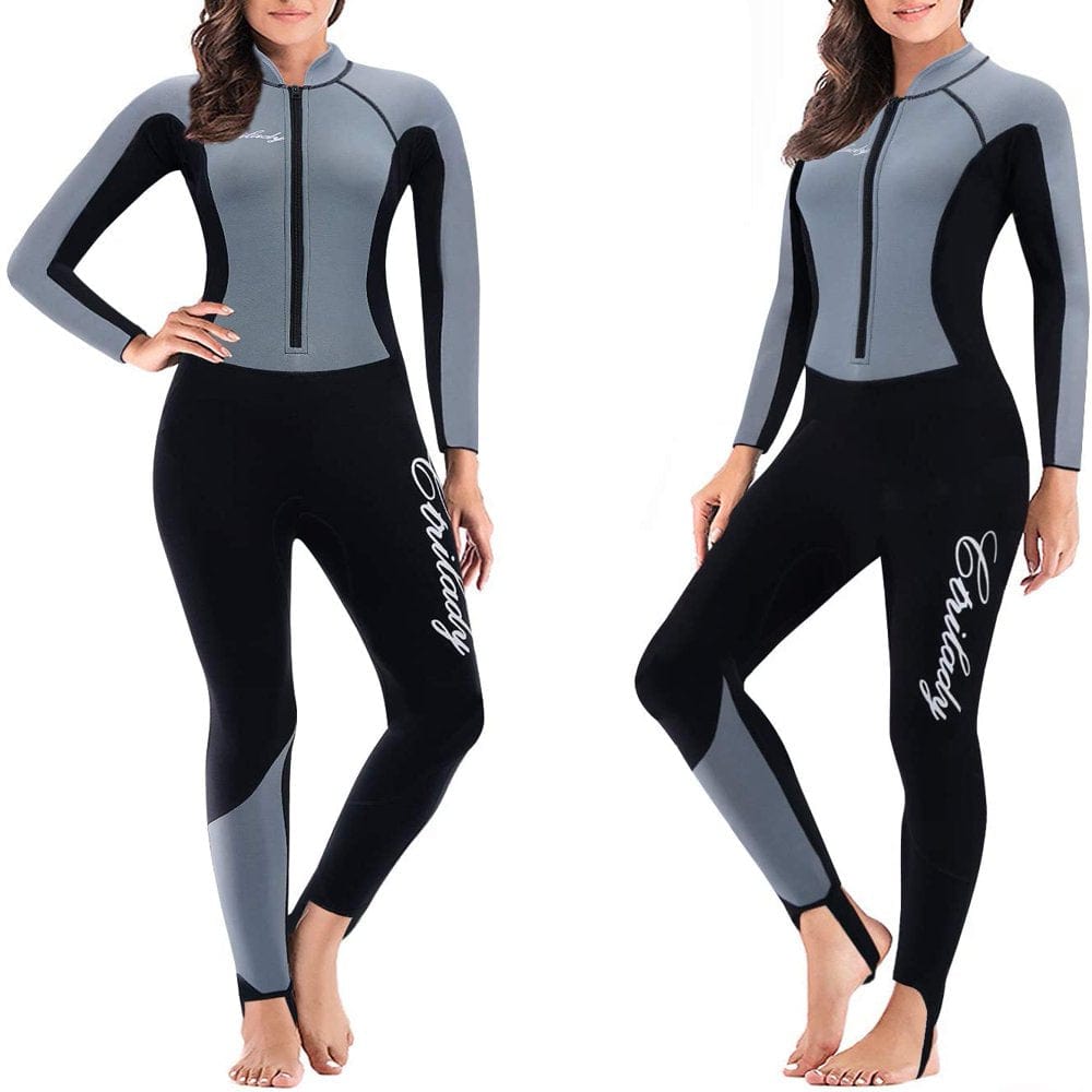 Nebility Wetsuit Women 2Mm Neoprene Full Wetsuit Long Sleeve Diving Suits with Front Zipper UV Protection Full Body Swimwear for Swimming Diving Surfing Kayaking Snorkeling(Black Small)
