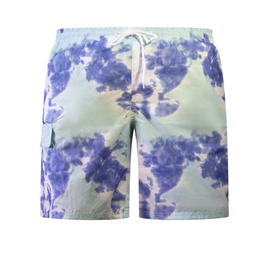 North 15 Mens Microfiber Tie Dye Print Swim Trunk with Cargo Pockets-7155-Grn-Blue-M