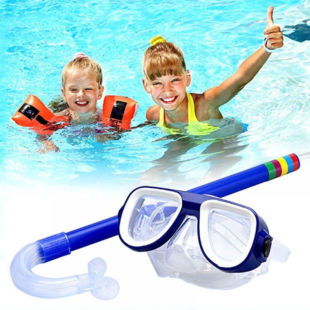 Professional Kids Snorkel Package Set Diving Goggle Breathing Tube Shockproof Anti-Fog and Anti-Splash Guard Swimming Glasses Band Snorkeling Underwater Accessories Set