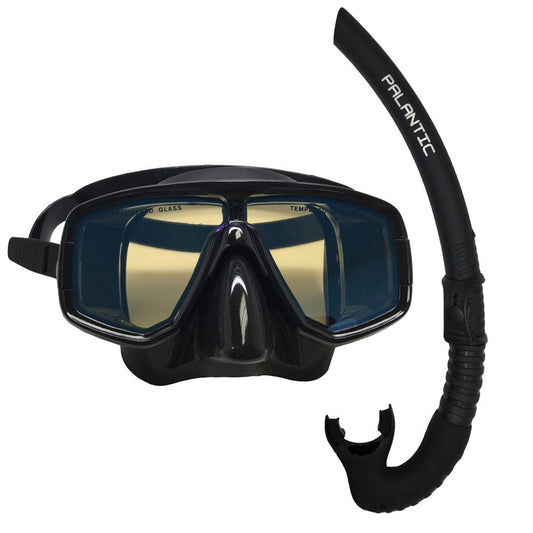 Scuba Choice Dive Mask with Blue Mirror Coated Lense + Black Snorkel Combo