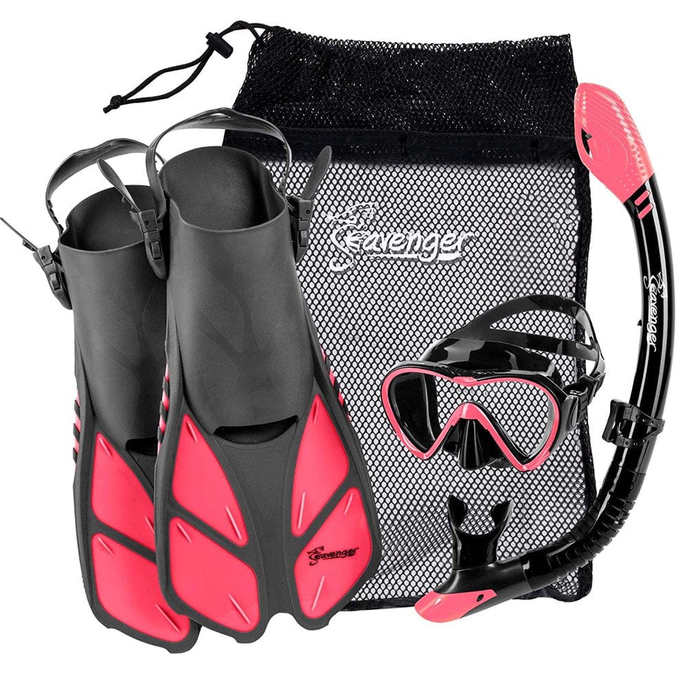 Seavenger Aviator Diving Kit/Snorkeling Set | Kids and Adults (Black Silicone/Coral Pink, S/M)