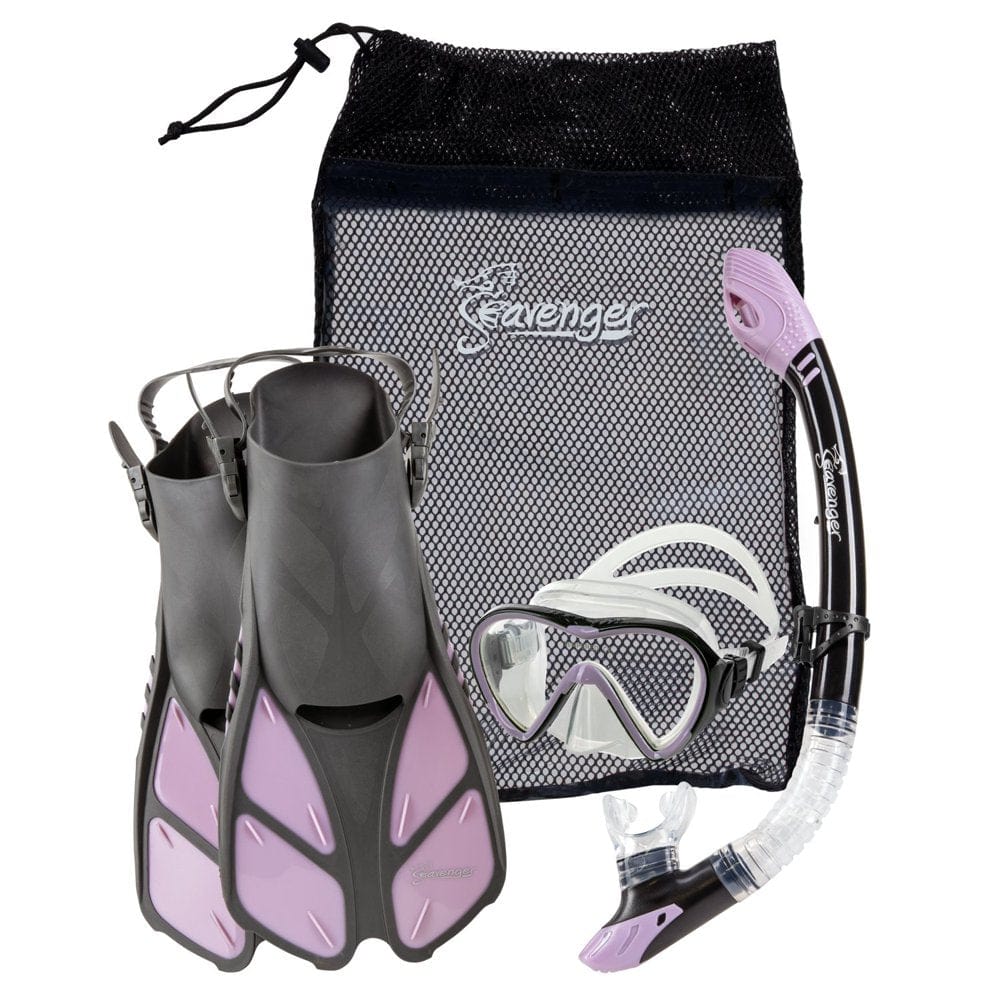 Seavenger Aviator Diving Kit/Snorkeling Set | Kids and Adults (Black Silicone/Coral Pink, S/M)
