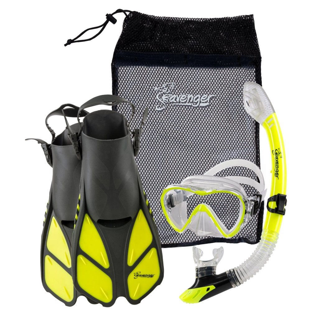 Seavenger Aviator Diving Kit/Snorkeling Set | Kids and Adults (Black Silicone/Coral Pink, S/M)