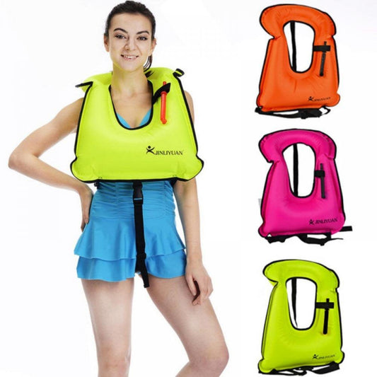 Snorkel Vest,Adults Portable Inflatable Swim Vest Jackets for Snorkeling Swimming Diving Safety Fluorescent Orange