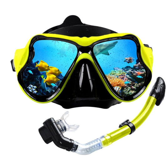 Swimming Adult Diving Goggles Snorkeling Waterproof Equipment Snorkel Swimming Mask Yellow