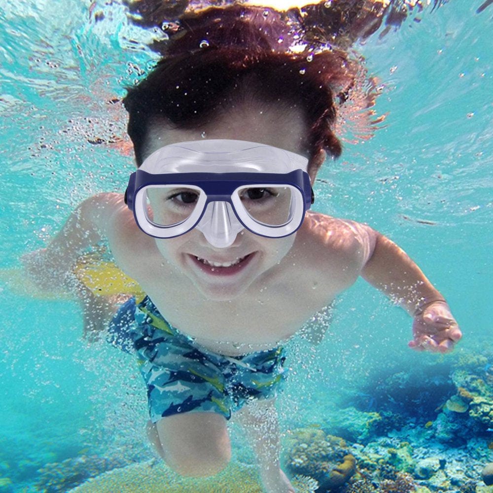 Swimming Set Children Safe Snorkeling Diving Mask + Snorkel Set Swimming Set Water Sports for Kid 3-8 Years Old Blue