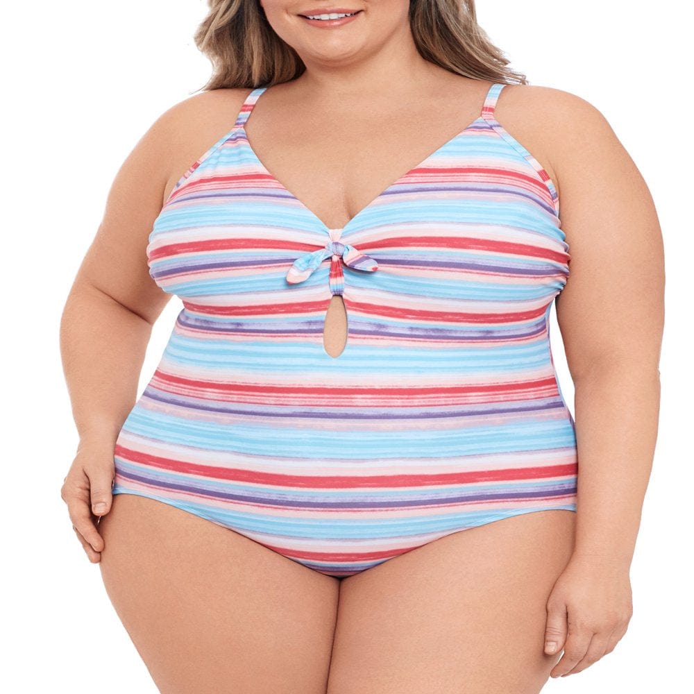 Time and Tru Women’S and plus Painterly Stripe One Piece Swimsuit
