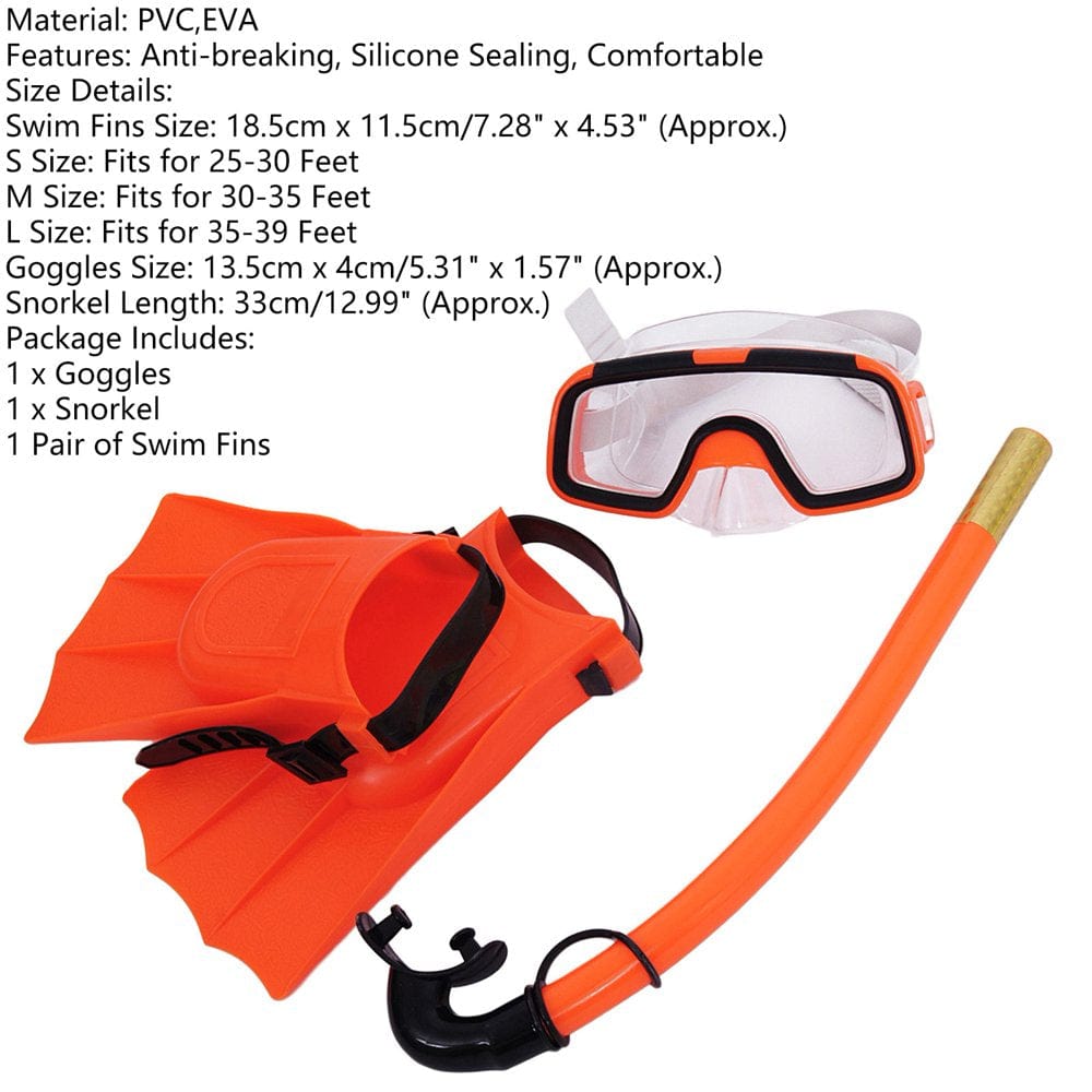 VEAREAR Children Kids 3Pcs Swimming Diving Goggles Snorkel Masks Snorkeling Flippers Set