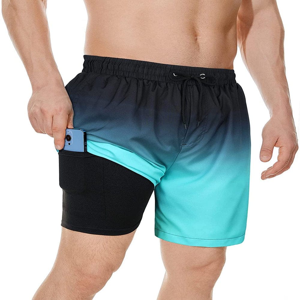 Zando Mens Swimming Trunks Quick Dry Compression Liner Swim Shorts Board Shorts Light Blue Pineapple L